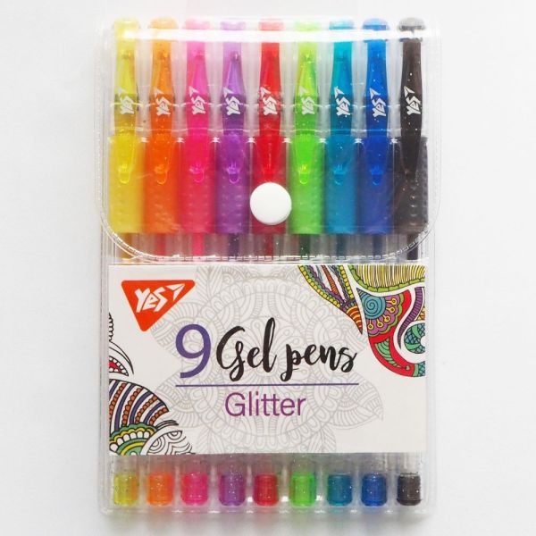 Набір гелевих ручок YES «Glitter» 9 шт