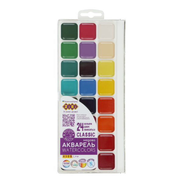 Акварель CLASSIC, 24 кільк., без/п, пласт./кор., KIDS Line